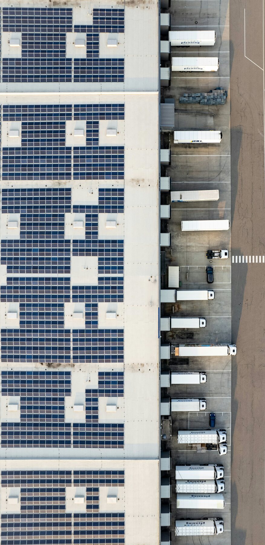 Solar panels and delivery bays viewed from above